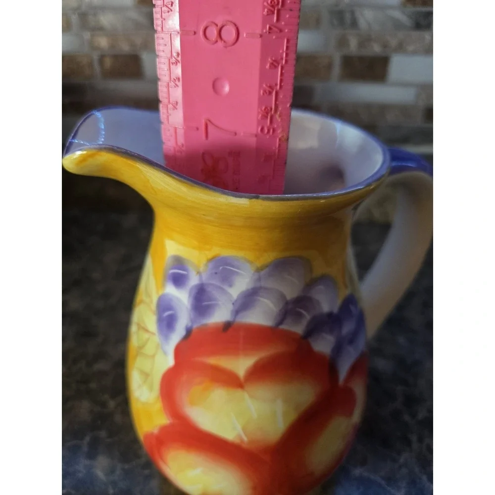 Holiday Designs USA pitcher Fruit Grapes Peaches Yellow Orange 7 Inches Tall